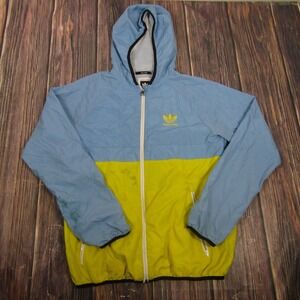 Adidas Skateboarding Jacket Mens Medium Blue Yellow Hooded Full Zip Windbreaker